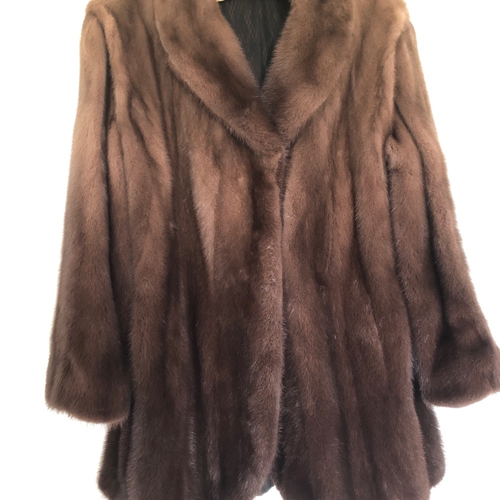 Vintage glossy, ultra soft, dyed male mink fur coat, women M/L, custom-made UK
